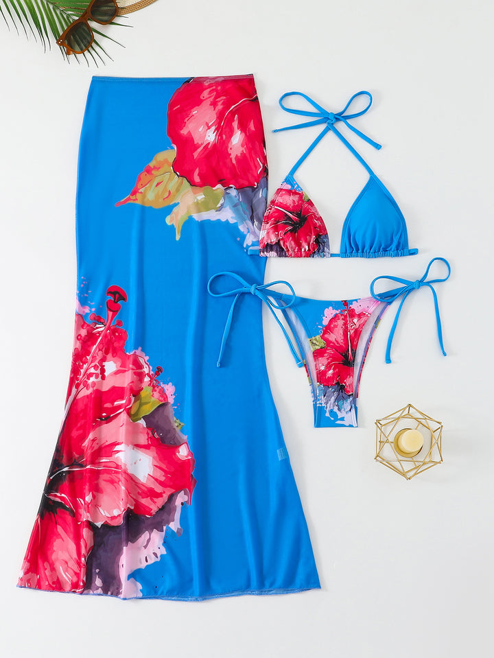 Damen Strandkleid mit blühendem Bikini-Set Drune