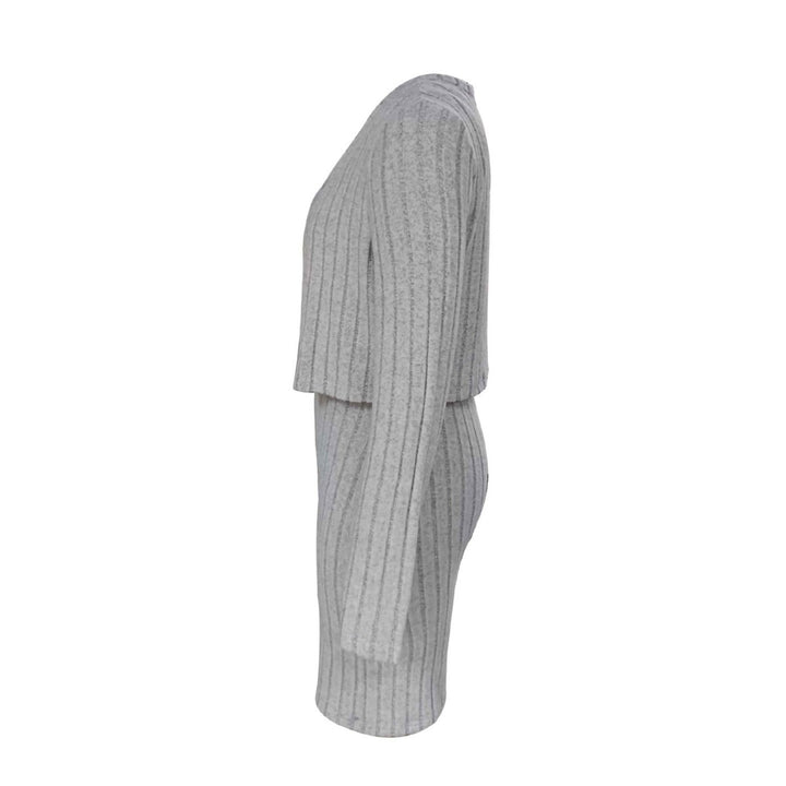 Damen figurbetontes Maxikleid mit registrierter Rippstruktur und leichter Strickjacke Drune