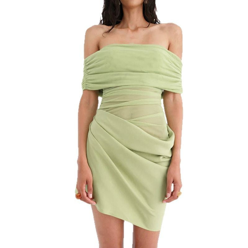 Damen Off-Shoulder Minikleid mit Rüschendetails und figurformender Drapierung Drune