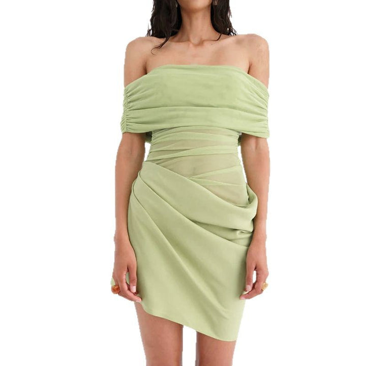 Damen Off-Shoulder Minikleid mit Rüschendetails und figurformender Drapierung Drune