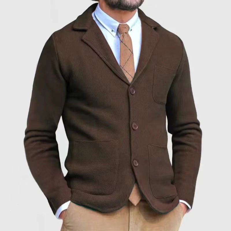 Herren lässige Strickjacke mit Knopfleiste und aufgesetzten Taschen Drune