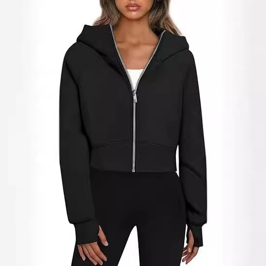 Damen cropped Kapuzenjacke mit Reißverschluss Drune
