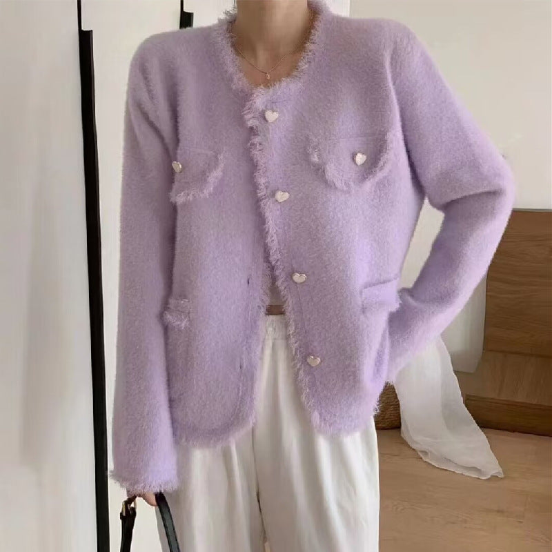 Damen Flauschiger Cardigan mit Herzen-Details Drune