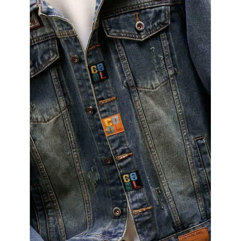 Herren Modische Denimjacke mit gestickten Details Drune