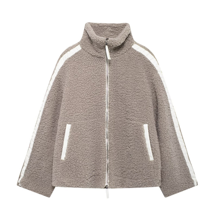 Damen Teddy-Fleecejacke mit hohem Kragen und seitlichen Reißverschlusstaschen Drune