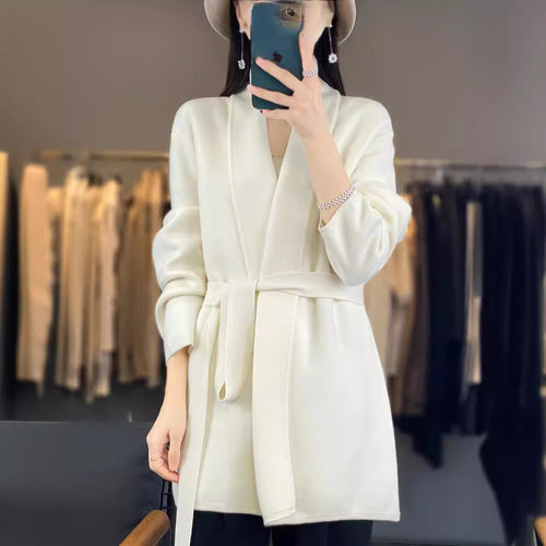 Damen Modische Strickjacke mit Gürtel Drune