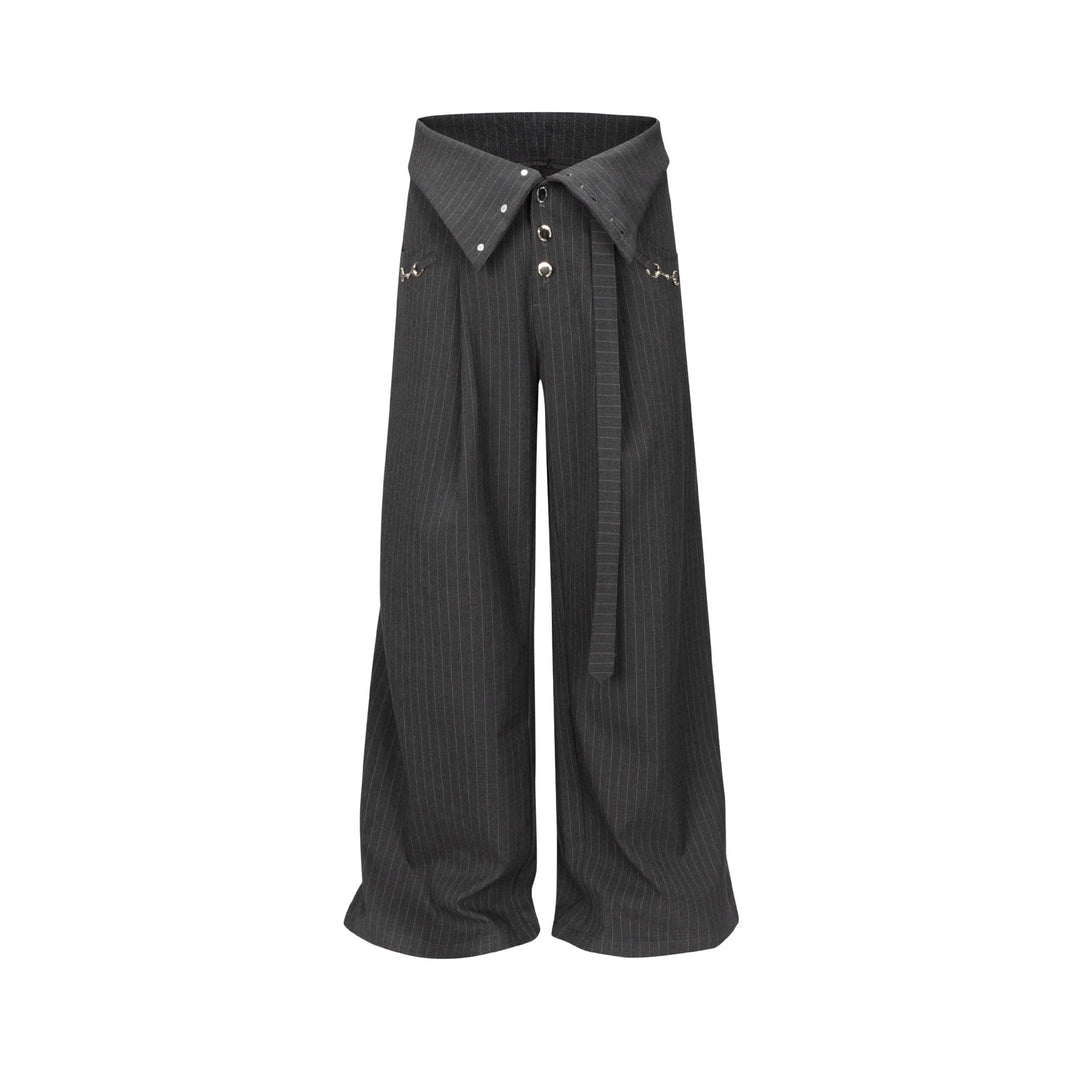 Damen Weite Bundfaltenhose mit Hemdkragen-Bund und Zierknöpfen Drune