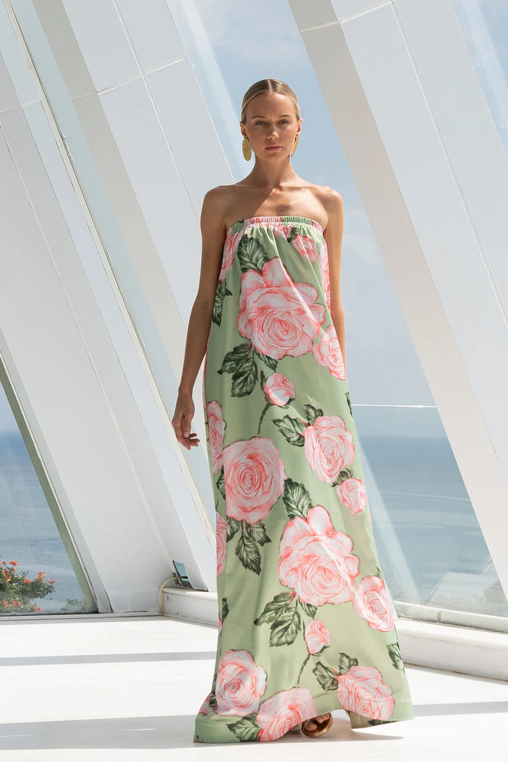 Damen Elegantes Maxikleid mit floralem Design und elastischem Oberteil Drune