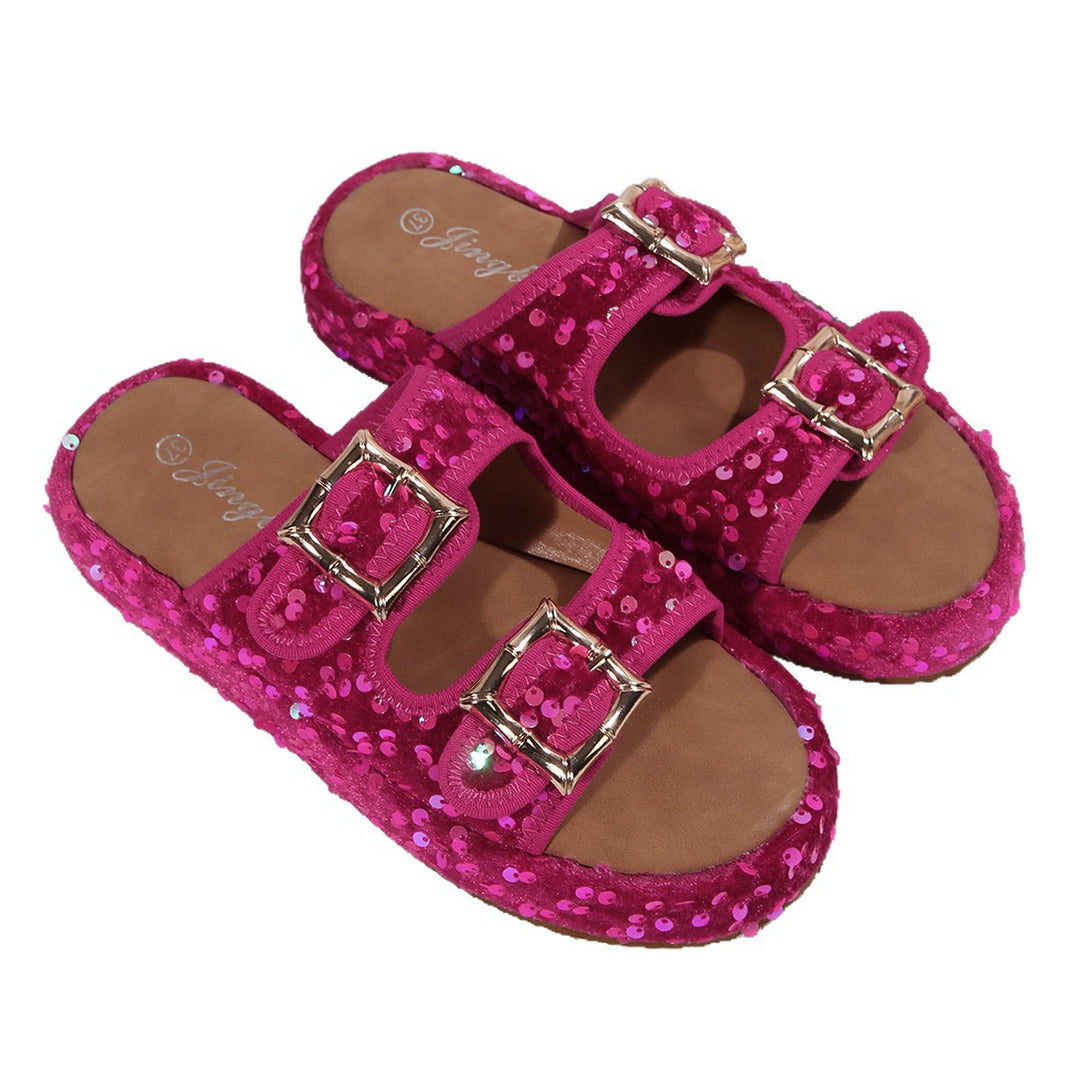 Damen Glamouröse Pantolette mit funkelnden Pailletten und verstellbaren Riemen Drune