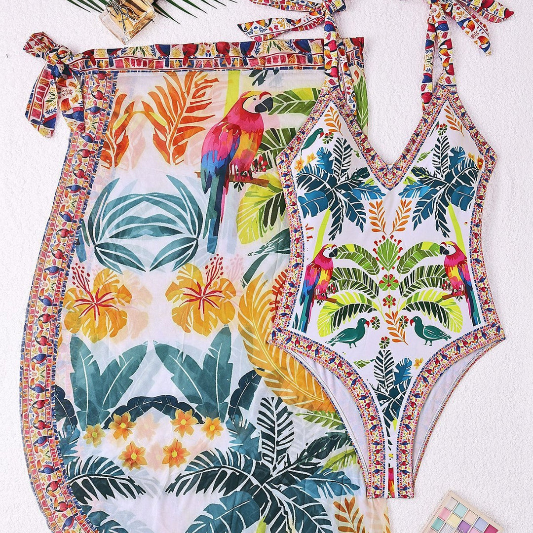 Damen Schwimmkleid mit floralem Design und Überwurf Drune