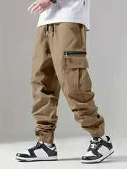Herren Twill-Cargo-Jogginghose mit Reißverschluss-Beintasche & Tunnelzugbund Drune