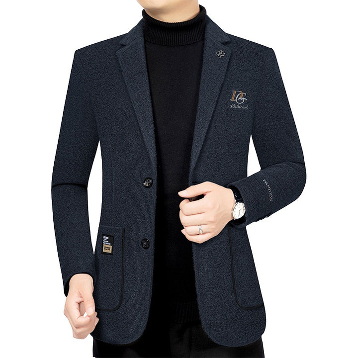 Herren Bouclé-Sakko mit kontrastierendem Satin-Innenfutter und Bruststickerei Drune