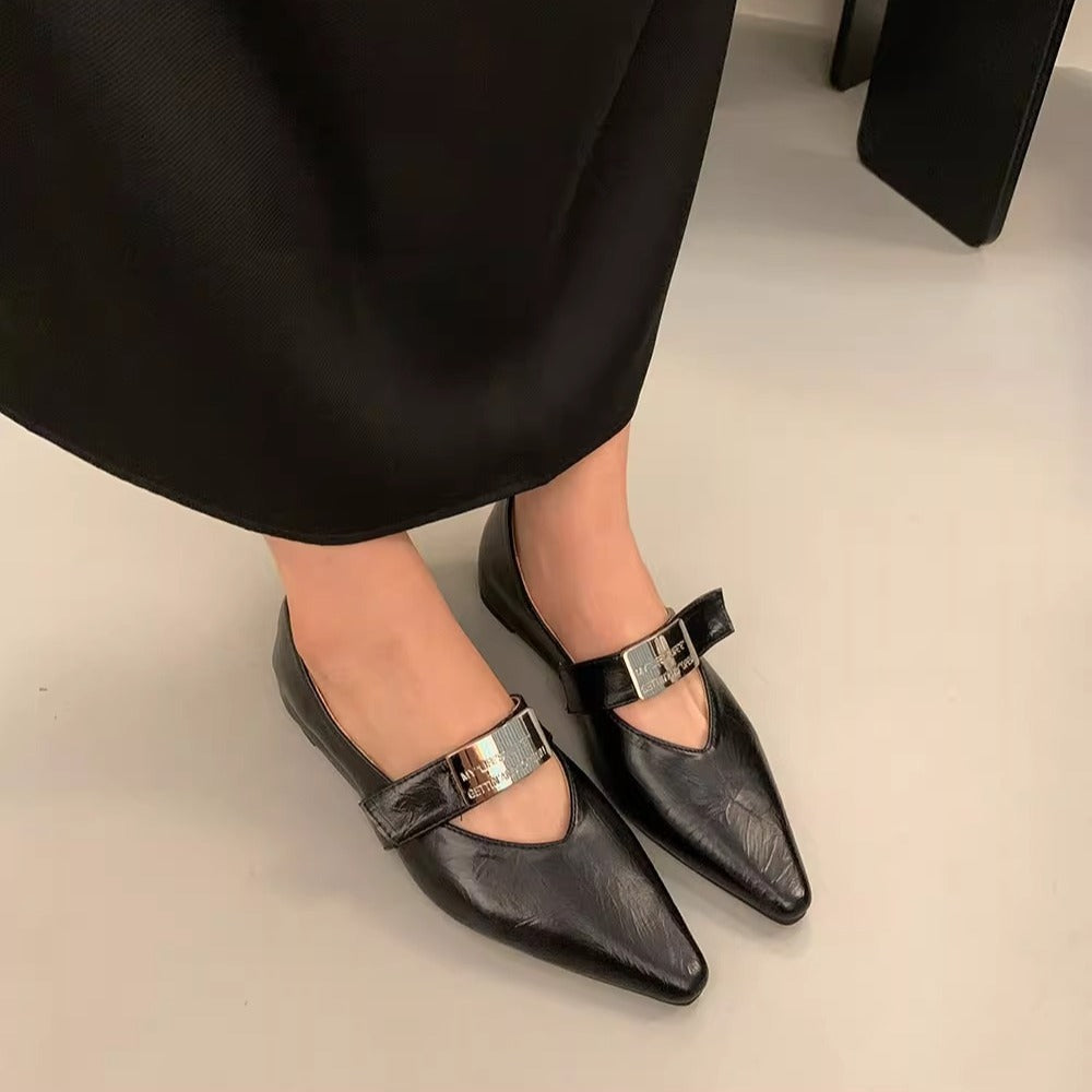 Damen elegante Ballerinas mit stilvollem verstellbarem Riemen Drune