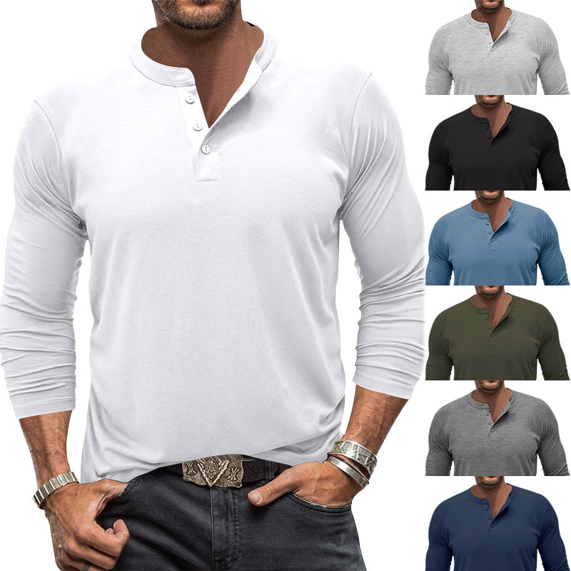 Herren modisches Langarm-Henley-Shirt mit modernem Kragen und praktischen Knopfdetails Drune