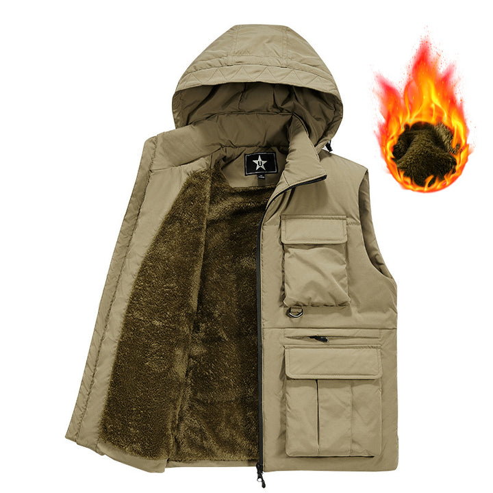 Herren Multifunktionale Outdoorweste mit Kapuze und wärmendem Fleecefutter Drune