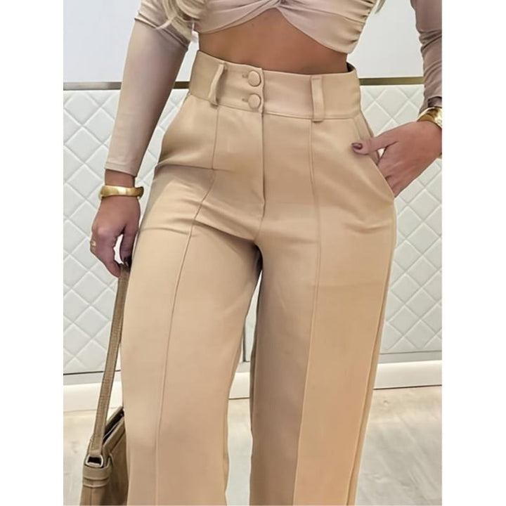 Damen Hochtaillierte weite Palazzo-Hose mit Bügelfalte Drune