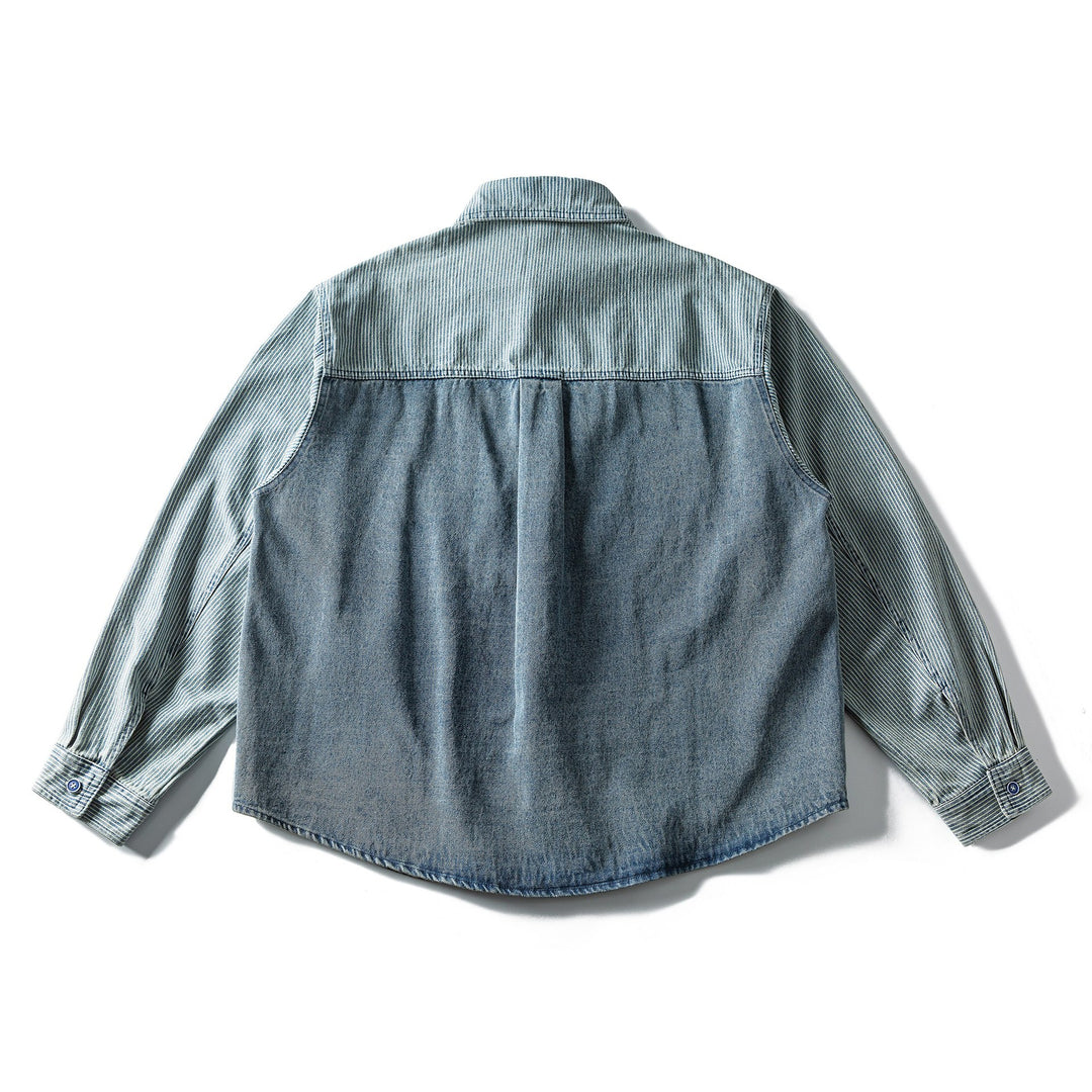 Herren Oversized Jeanshemd mit Kontrastpanels und Kentkragen Drune