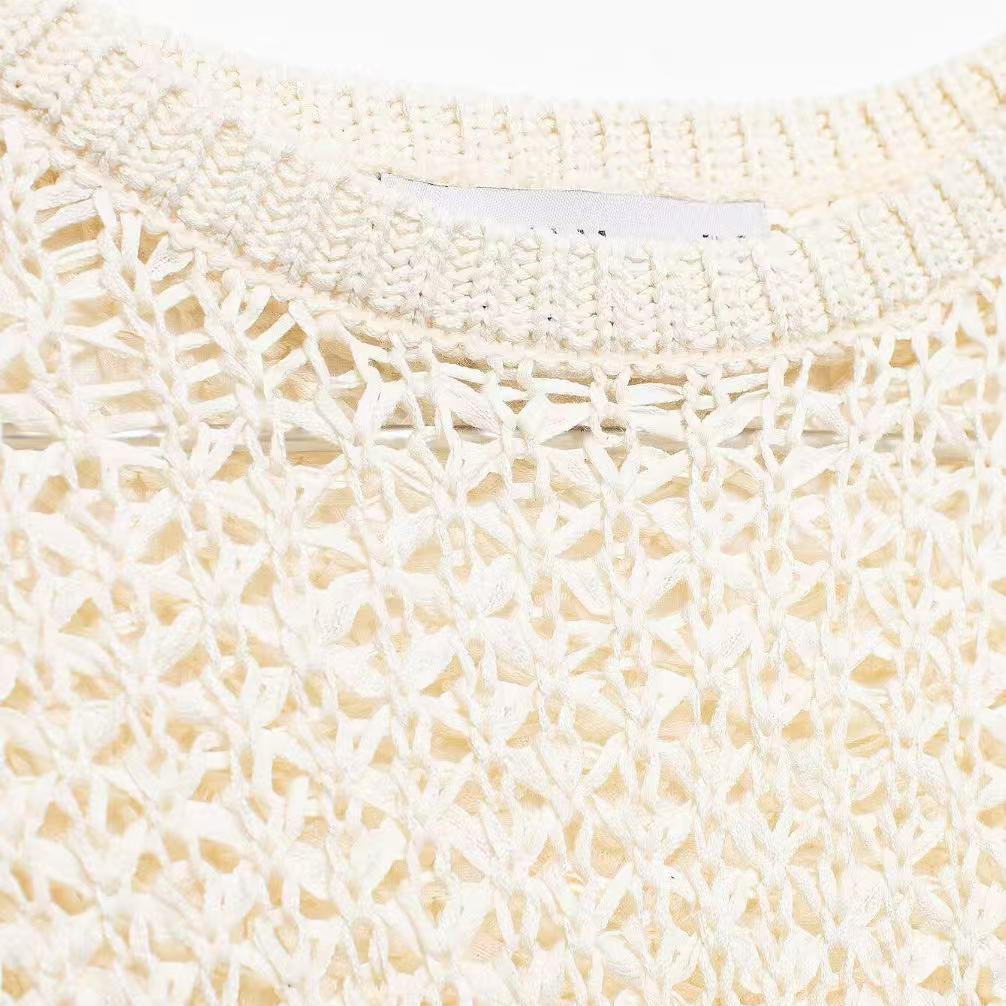 Damen Häkelpullover mit Volantärmeln und Ajourstruktur Drune