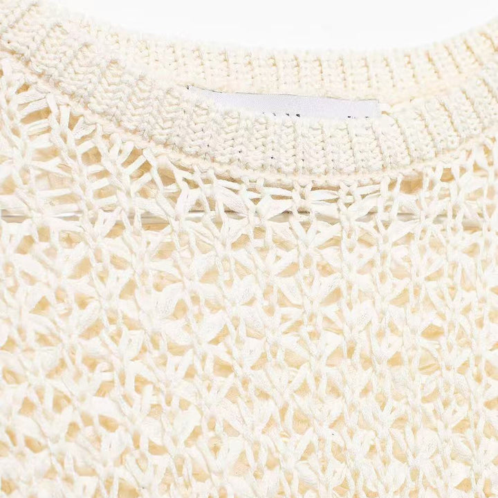 Damen Häkelpullover mit Volantärmeln und Ajourstruktur Drune