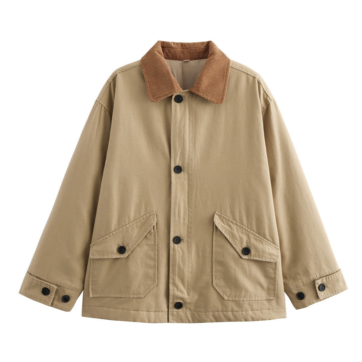 Damen nan oversized Utility-Jacke mit Cordkragen, Pattentaschen und Knopfverschluss Drune