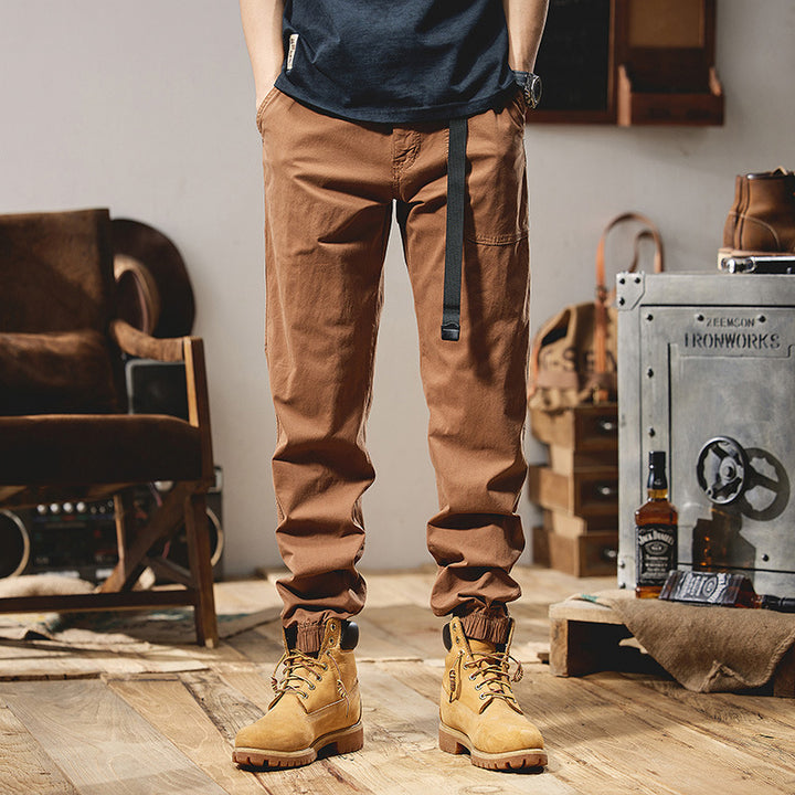Herren Military-inspirierte Tapered-Cargo-Jogger aus robustem Baumwoll-Twill mit integriertem Webgurt und geripptem Knöchelabschluss Drune