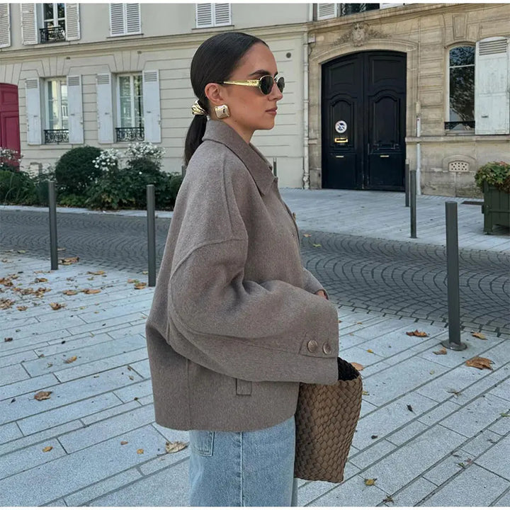 Damen Modischer Oversized Wollmantel Drune