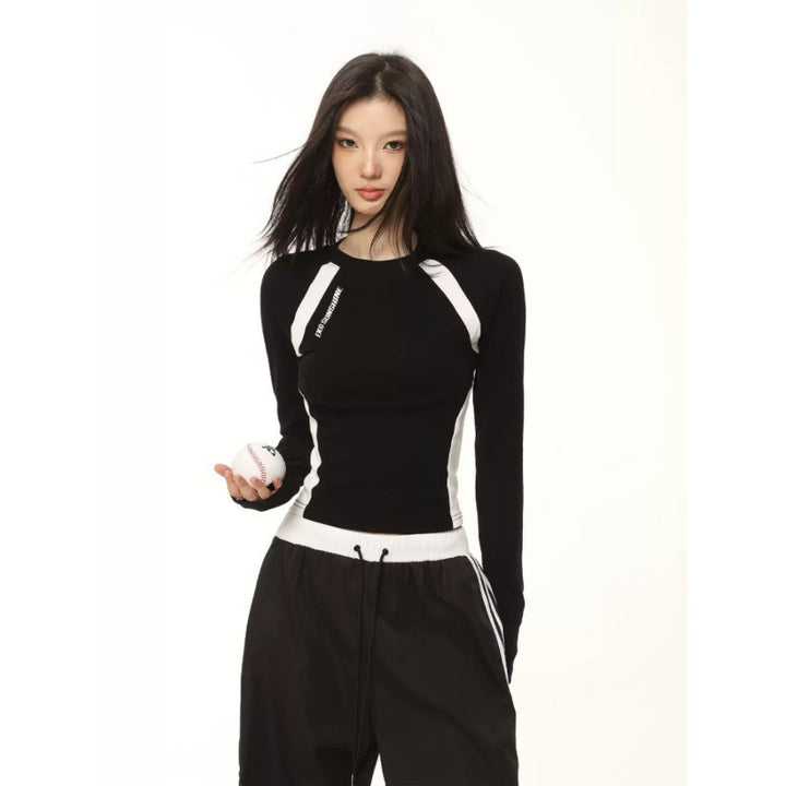 Damen Raglan Langarm T-Shirt Kontrast Slim Fit