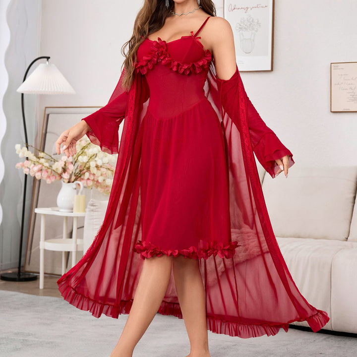 Damen verführerisches Negligé-Set mit transparenten Details und floralen Akzenten Drune