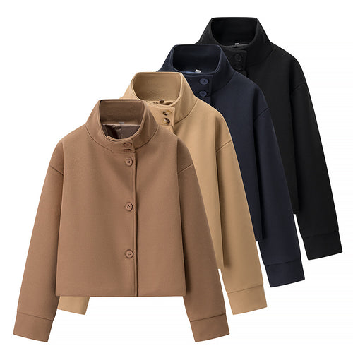 Damen Kurze Übergangsjacke mit hohem Kragen und dekorativen Knopfdetails Drune