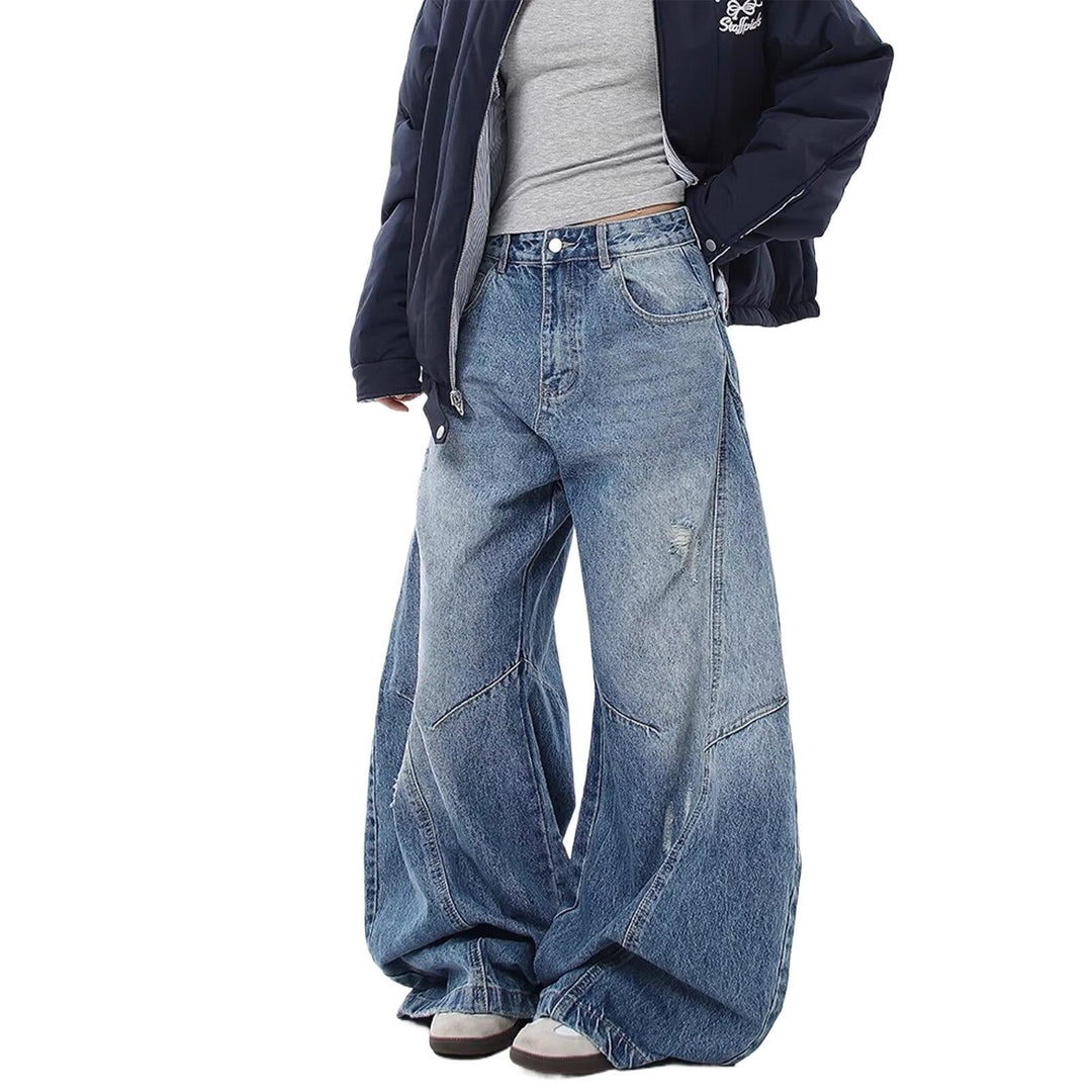 Damen Weitgeschnittene Denim-Hose mit Rissen Drune