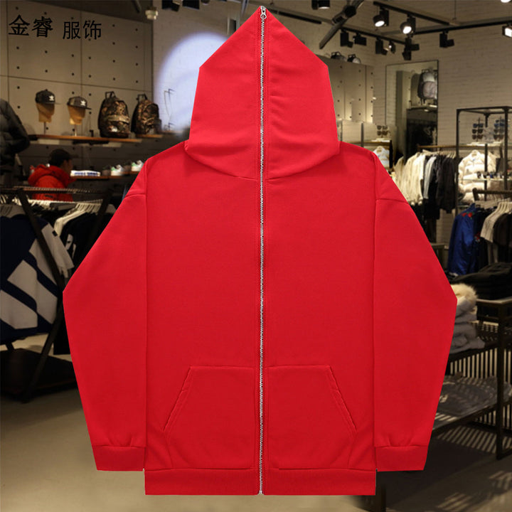 Unisex Zip-Hoodie mit durchgehendem Reißverschluss bis in spitze Kapuze, Kängurutasche und gerippten Bündchen Drune