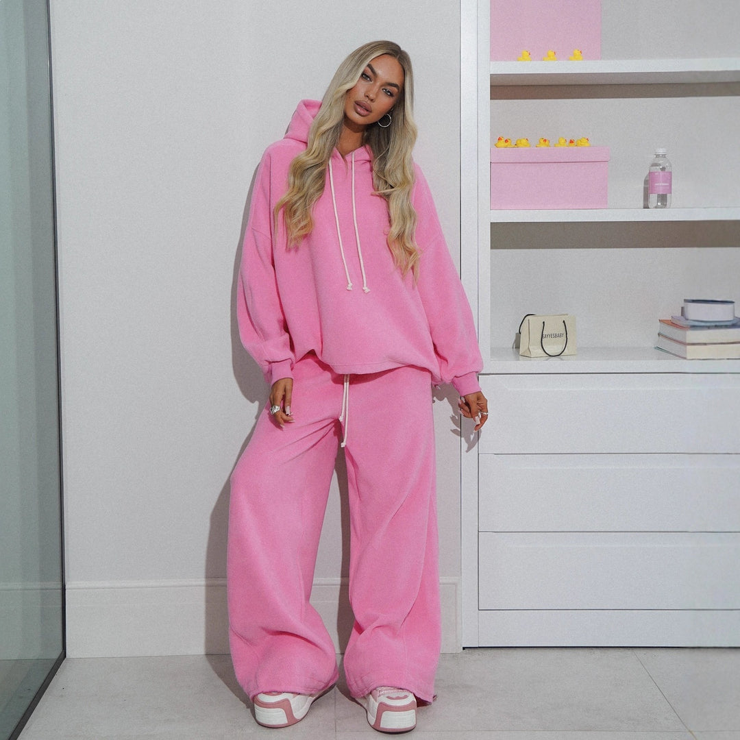 Damen Fleece-Oberteil und Jogginghose Set mit modischem Komfort und stylischem Kordelzug