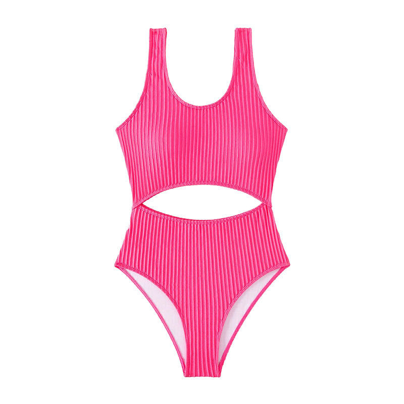 Damen Einteiler Badeanzug mit hohem Beinausschnitt und modischem Cut-Out Drune