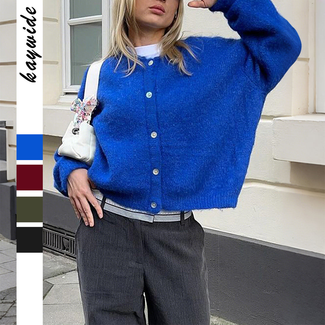 Damen nan kuschelige Kurzstrickjacke mit Perlmuttknöpfen und lässiger Oversize-Passform Drune