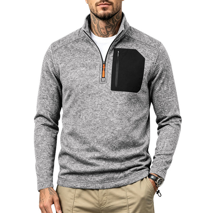 Herren Texturierter Troyer-Pullover mit halbem Reißverschluss und Brust-Zip-Tasche Drune