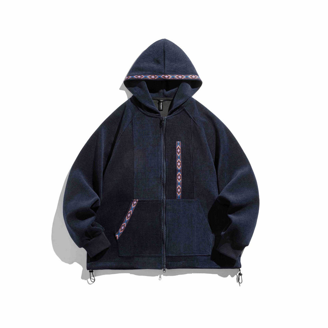 Unisex Oversize Kapuzen-Zipjacke aus geripptem French‑Terry mit Zierband Drune