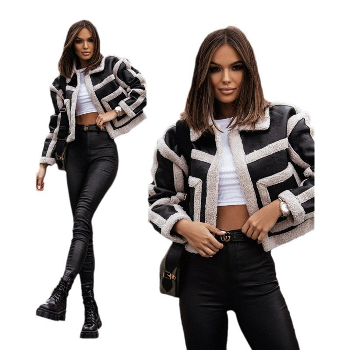 Damen Kurzjacke mit modernem Fleece-Finish und trendigem Karomuster Drune