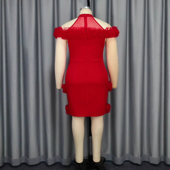Damen glamouröses Abendkleid mit Rüschenrand und Glitzer-Gürtel Drune