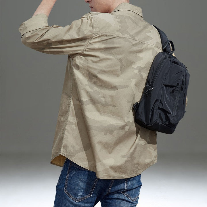Herren nan lässige Camouflage-Hemdjacke mit aufgesetzten Brusttaschen und geradem Schnitt Drune