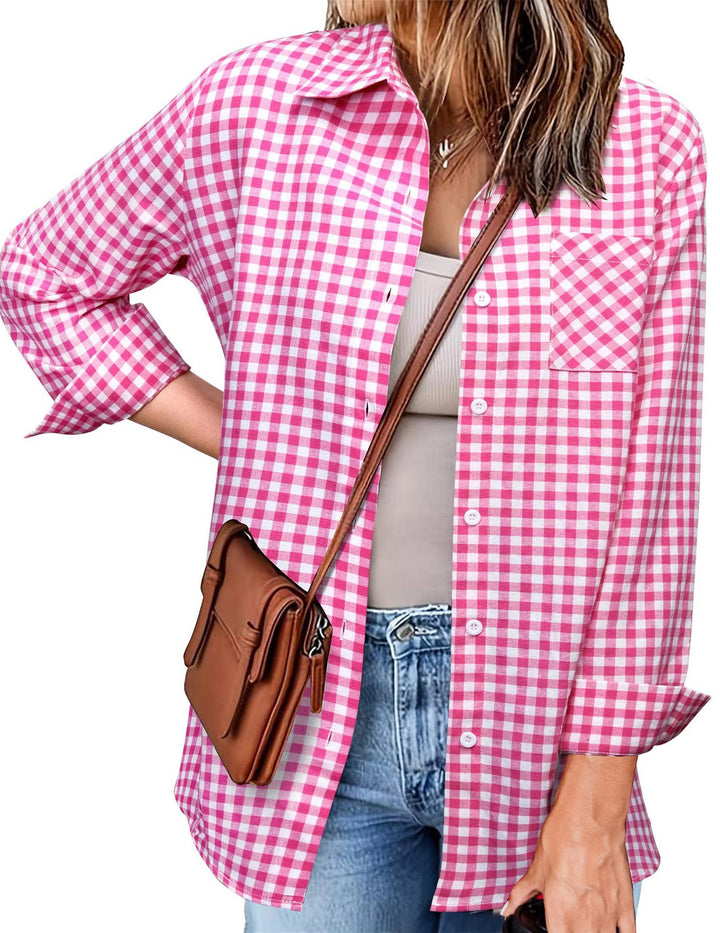 Femme Button-Up Gingham Check Shirt Drune