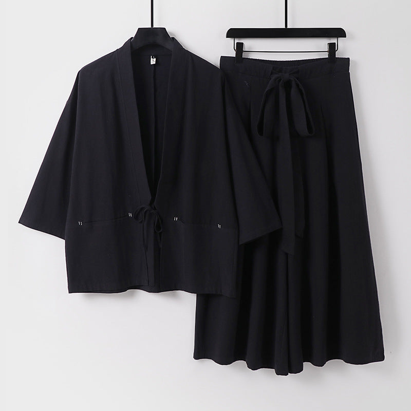 Damen Zweiteiliges Kimono-Set mit Kurzjacke und fließendem Midirock Drune
