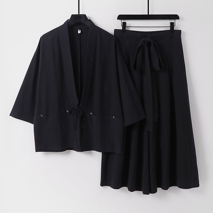 Damen Zweiteiliges Kimono-Set mit Kurzjacke und fließendem Midirock Drune