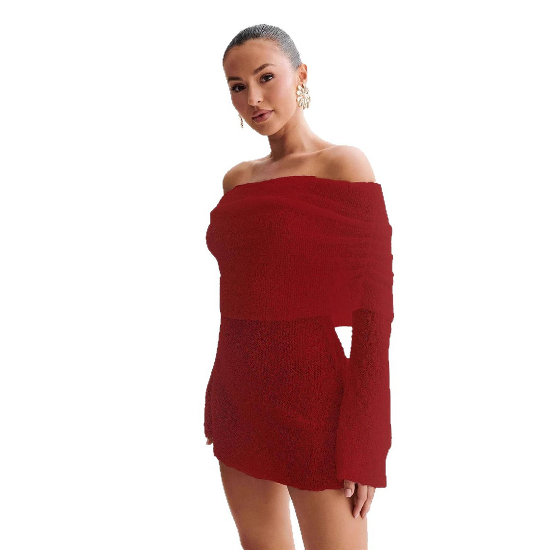 Damen Schulterfreies Minikleid mit glitzerndem Effekt und Übergröße Drune