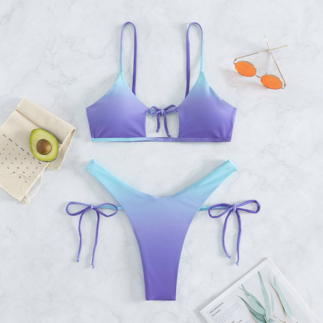 Damen Triangel-Bikini mit anpassbarem Knoten-Design und elegantem Farbverlauf Drune