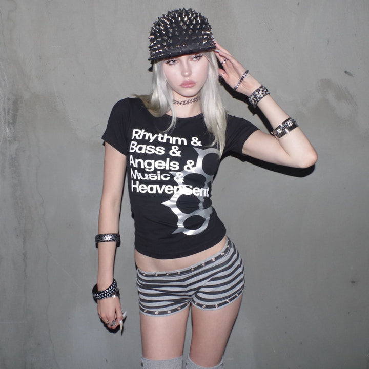 Damen T-Shirt mit kreativem Druckdesign und figurbetontem Schnitt Drune