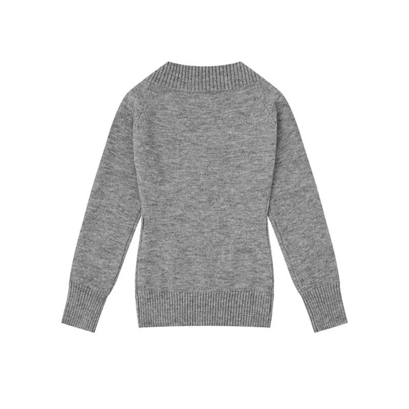 Damen Feinstrickpullover mit tiefem V-Ausschnitt, breitem Ripprand und legerer Passform Drune