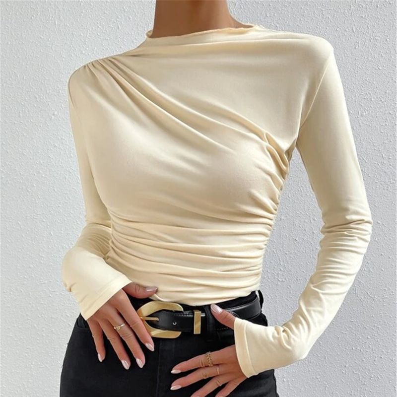 Damen Figurbetontes Langarmshirt mit Seitlicher Raffung und Drapée-Detail Drune