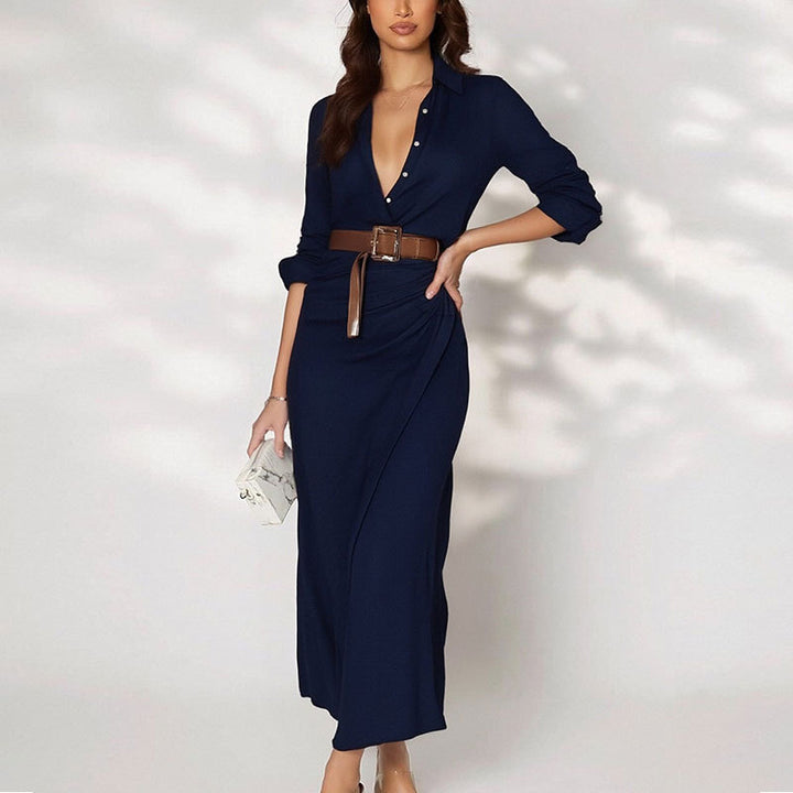 Damen Maxi-Kleid mit tiefem V-Ausschnitt und taillierenden Details Drune