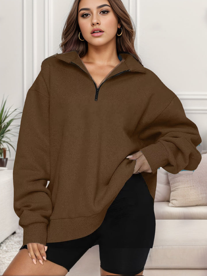 Damen nan übergroßes Sweatshirt mit Halbreißverschluss und Stehkragen Drune