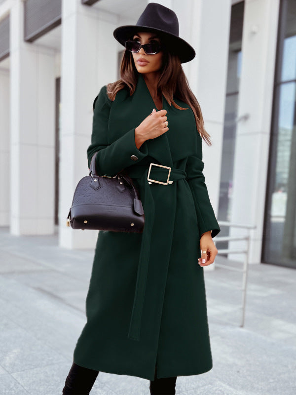 Damen Eleganter Trenchcoat mit Gürtel und strukturiertem Stoff Drune
